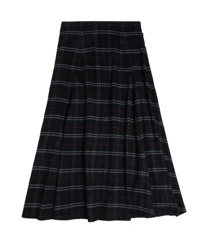 Woolrich Stretch Wool Long Skirt In Black Check