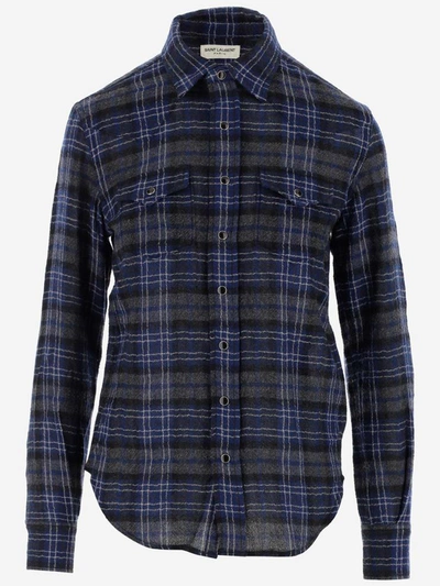 Saint Laurent Checked Buttoned Shirt In Nero