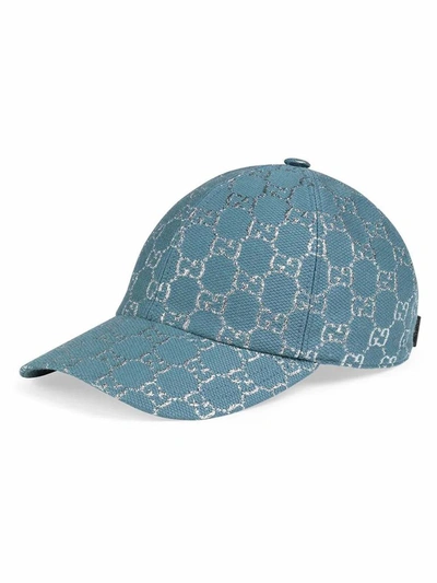 Gucci Gg Wool Blend Lamé Baseball Hat In Light Blue