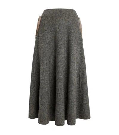 Izaak Azanei Fur-trim Wool-blend Midi Skirt