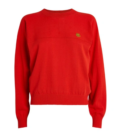 Kenzo Cotton Sweater Tiger Crest Patch In Red