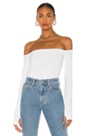 Norma Kamali Long Sleeve Drop Shoulder Top In White