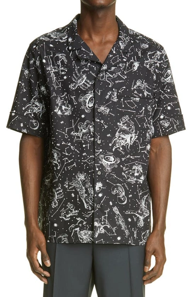 Valentino Zodiac Map Print Cotton Bowling Shirt In Black