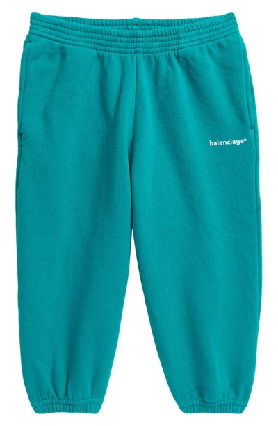 Balenciaga Kids' Logo印花棉质运动裤 In Turquoise