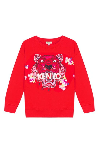 Kenzo Kids' Embroidered Tiger & Flower Sweatshirt In Red