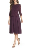 Alex Evenings Mock Two-piece Cocktail Dress In Purple