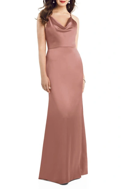 Dessy Collection Dessy Colleciton Cowl Neck Charmeuse Trumpet Gown In Pink