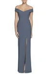 Dessy Collection Off The Shoulder Crossback Gown In Silverstone Gray