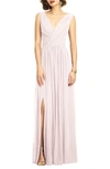 Dessy Collection Sleeveless Draped Chiffon Maxi Dress With Front Slit In Blush Pink