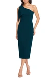 Dress The Population Tiffany One-shoulder Midi Dress In Pine