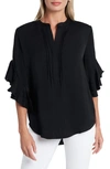 Vince Camuto Ruffle Sleeve Split Neck Blouse In Black