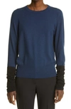 AKRIS COLORBLOCK CASHMERE SWEATER WITH REMOVABLE GATHERED CUFFS,7101500100222803