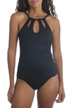 La Blanca Island Goddess High-neck Cutout Tankini Top In Black
