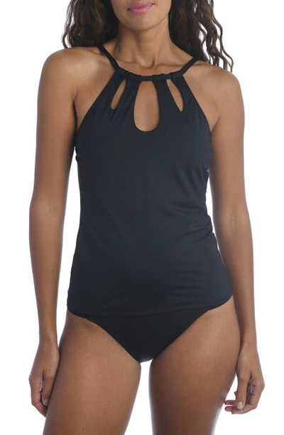 La Blanca Island Goddess High-neck Cutout Tankini Top In Black