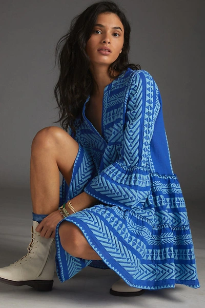 Devotion Twins The Ella Embroidered Tunic Dress In Blue