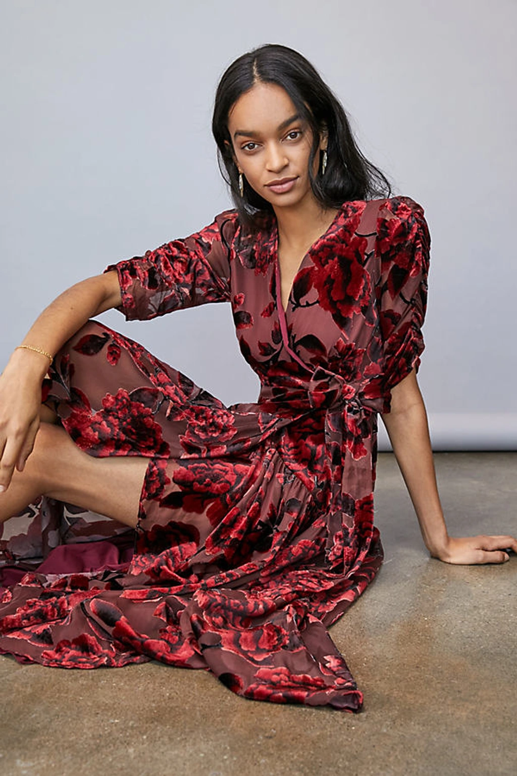 Hutch Giulia Burnout Velvet Maxi Dress In Red