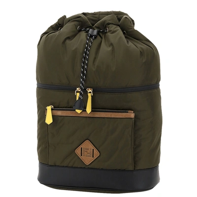 Pre-owned Fendi Green Nylon Drawstring Backpack Bag In Black