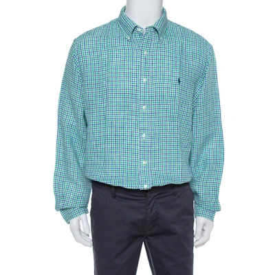 Pre-owned Ralph Lauren Bicolor Linen Checkered Button Front Shirt Xl In Green