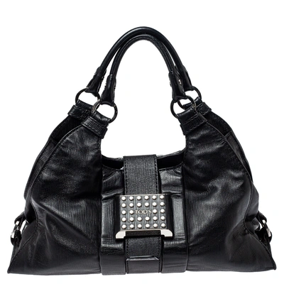 Pre-owned Tod's Black Leather Studded Lock Flap Shoulder Bag
