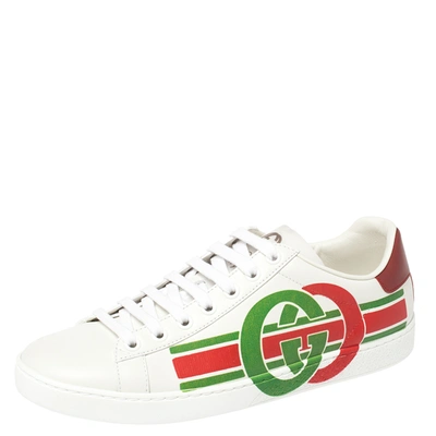 Pre-owned Gucci White Leather New Ace Interlocking G Low Top Sneakers Size 38