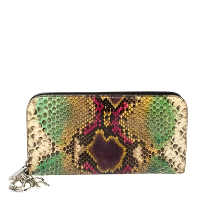 Pre-owned Dior Multicolor Python Zip Around Wallet
