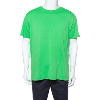 Pre-owned Givenchy Neon Green Knit Contrast Shoulder Strap Detail Crewneck T Shirt L