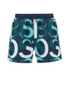 Hugo Boss - Logo Print Swim Shorts In Quick Dry Recycled Fabric - Turquoise