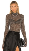 Afrm Zadie Semi Sheer Turtleneck In Vintage Leopard