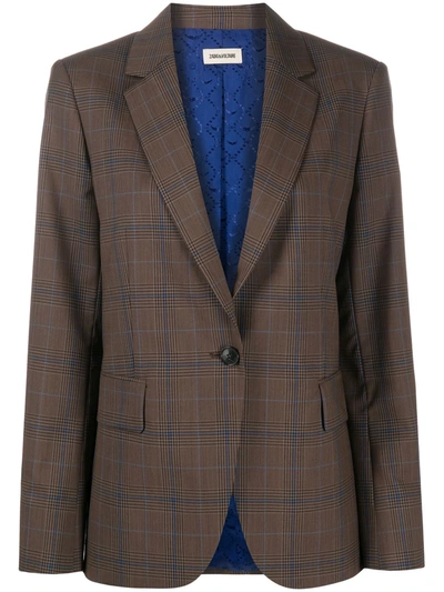 Zadig & Voltaire Plaid-check Single-breasted Blazer In Brown