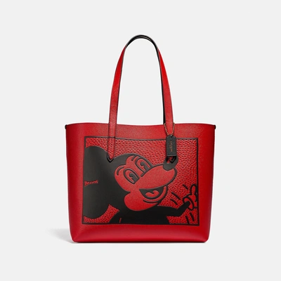 Coach Disney Mickey Mouse X Keith Haring Highline Tote - Women's In Brass/electric Red