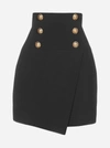 BALMAIN LOGO-BUTTONS WRAP-STYLE CREPE MINISKIRT