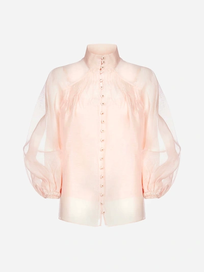 Zimmermann The Lovestruck Linen And Silk Blouse In Shell