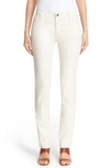 Lafayette 148 Thompson Dynamic Herringbone Jacquard Slim-leg Jeans In Ecru