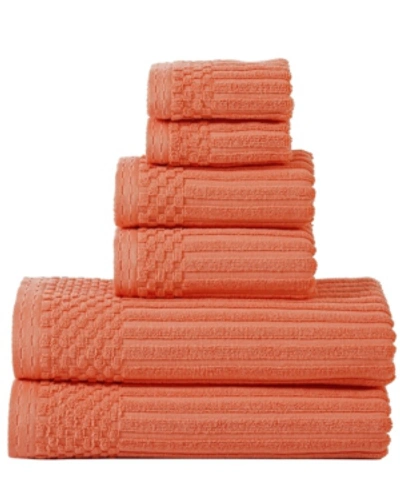 Superior Soho Checkered Border Cotton 6 Piece Towel Set Bedding In Pink