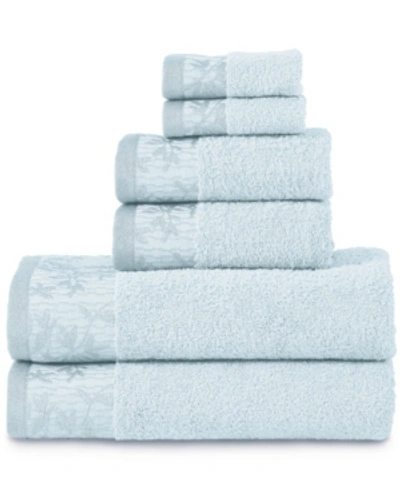 Superior Wisteria Floral Embroidered Jacquard Border Cotton 6 Piece Bath Towel Set In Blue