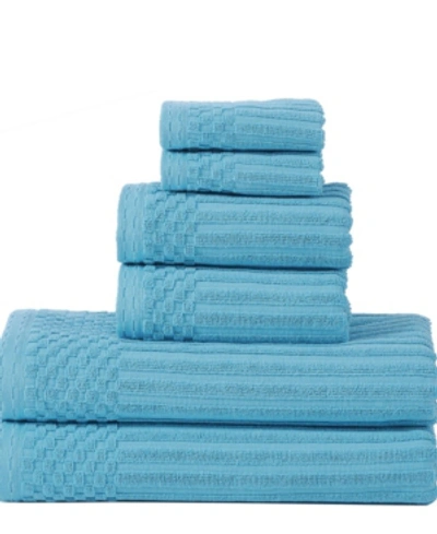 Superior Soho Checkered Border Cotton 6 Piece Towel Set Bedding In Blue