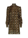 GUCCI WOMEN'S LAMÉ JACQUARD LONG-SLEEVE TURTLENECK SHIFT COCKTAIL DRESS,0400011354312