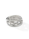 DAVID YURMAN WOMEN'S STAX 18K WHITE GOLD & PAVÉ DIAMOND THREE-ROW CHAIN LINK RING,400010840197