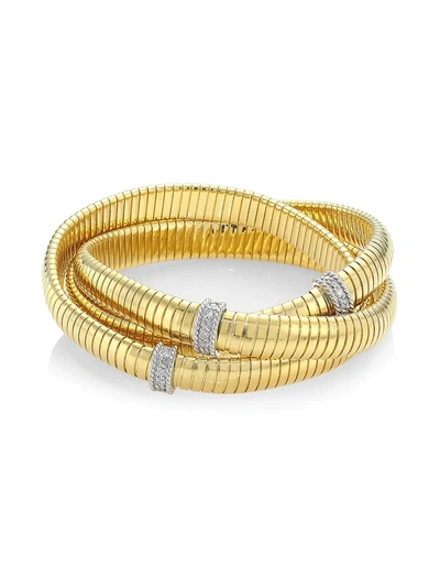 Alberto Milani Women's Piazza Mercanti 18k Yellow Gold & Diamond 3-row Tubogas Medium Flex Wrap Bracelet