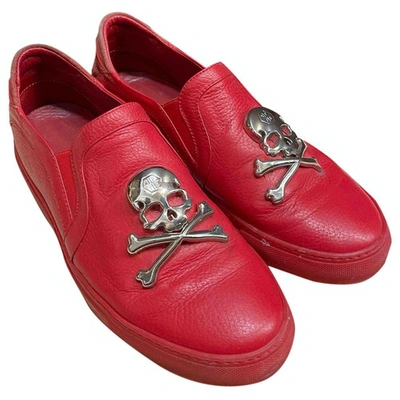 Pre-owned Philipp Plein Leather Low Trainers In Red