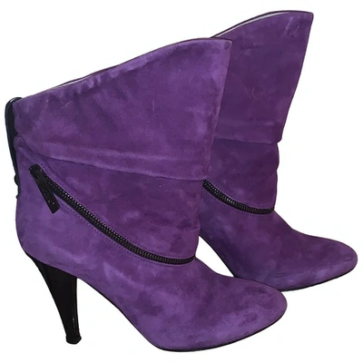 Pre-owned Versace Leather Boots In Purple