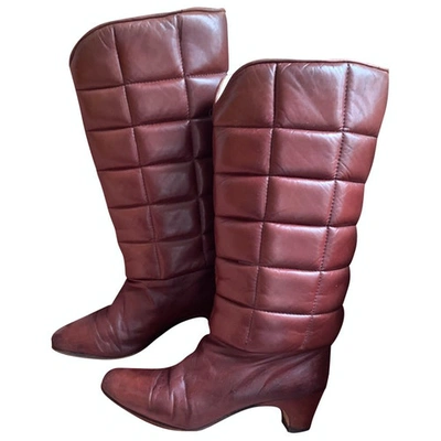 Pre-owned Valentino Garavani Leather Boots In Burgundy