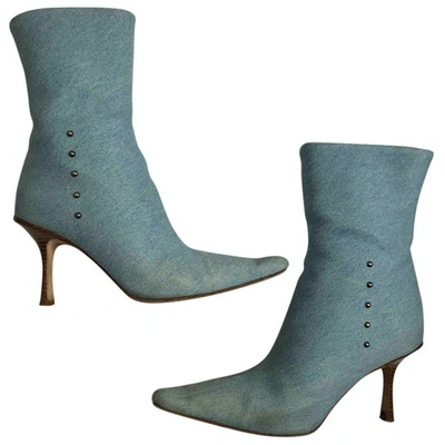 Pre-owned Jimmy Choo Cloth Ankle Boots In Blue