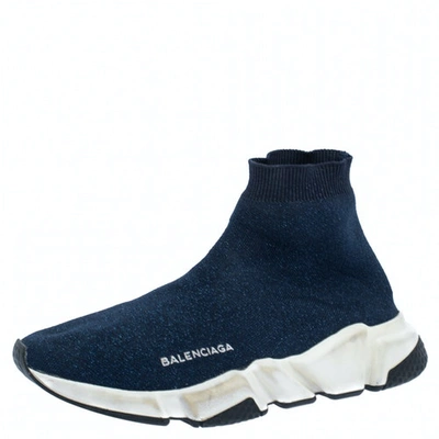 Pre-owned Balenciaga Navy Suede Trainers