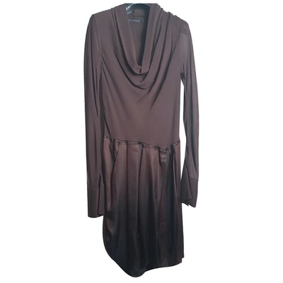 Pre-owned Donna Karan Silk Mid-length Dress In Brown