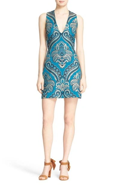 Alice And Olivia 'natalee' Jacquard Racerback A-line Dress In Turquoise