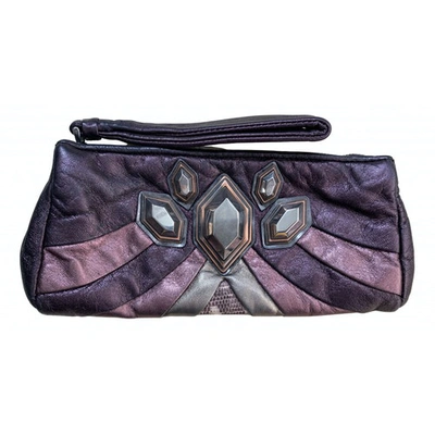 Pre-owned Miu Miu Leather Clutch Bag In Purple