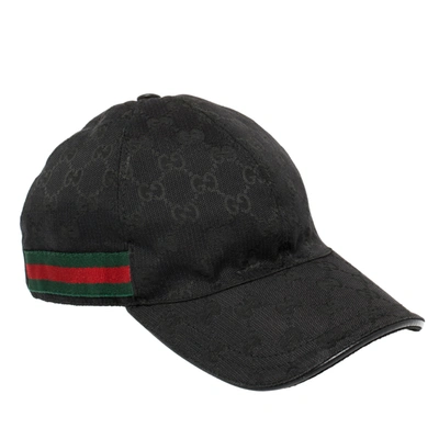 Pre-owned Gucci Ssima Canvas Web Detail Baseball Cap S In Black