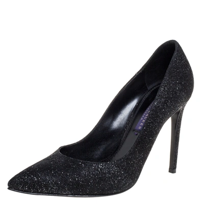 Pre-owned Ralph Lauren Black Glitter Pointed Toe Pumps Size 37