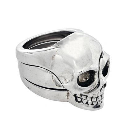 Pre-owned Alexander Mcqueen Silver Tone Divided Skull Ring Size 19
